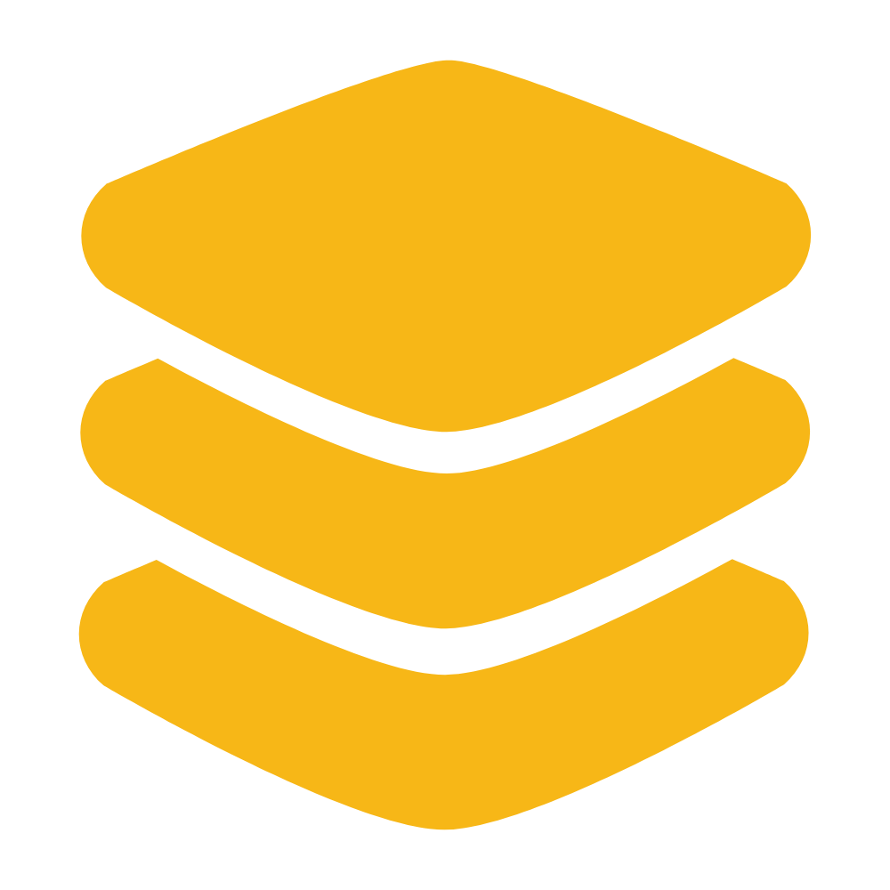 Icon of three stacked yellow layers, representing a layered structure or concept.