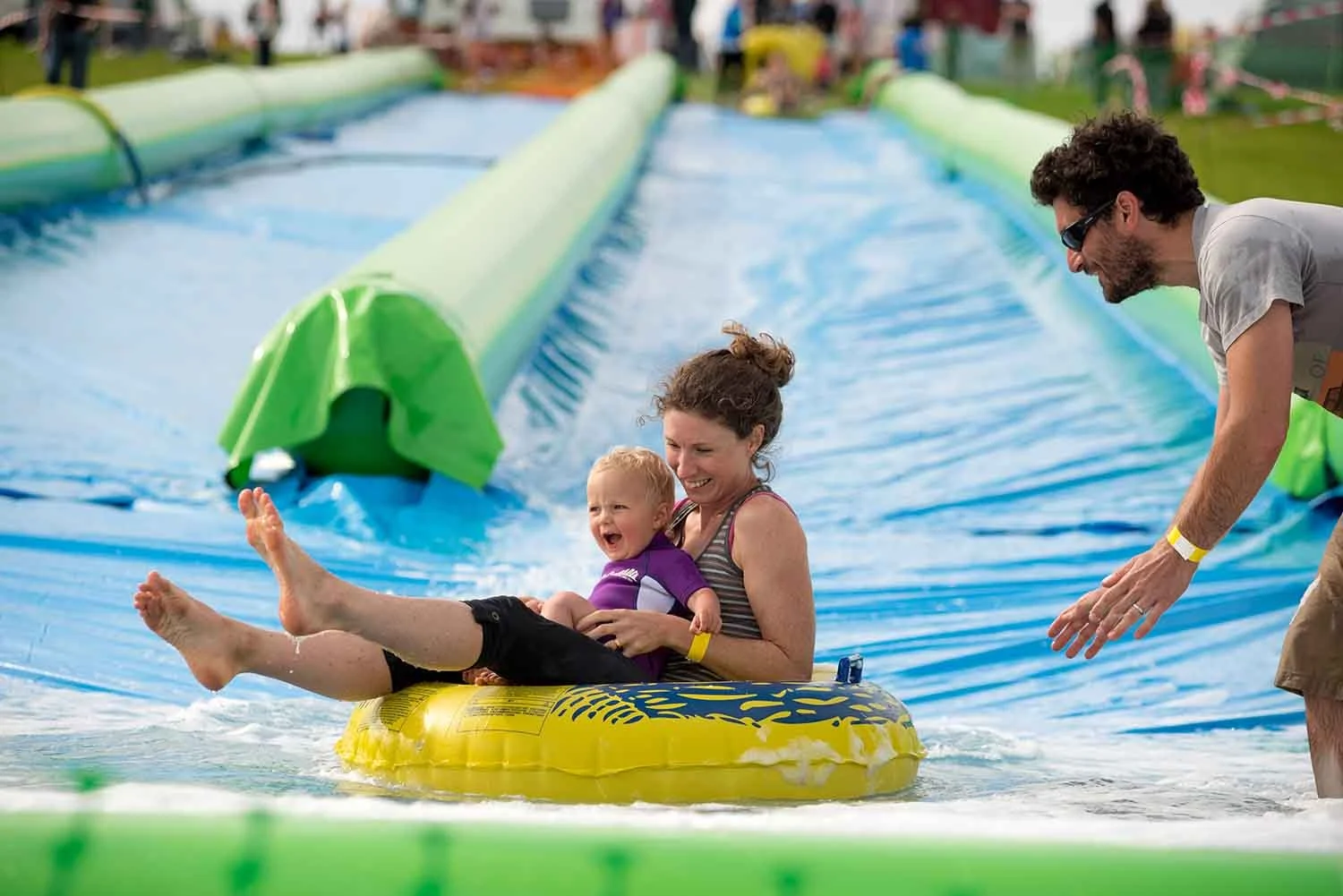 Tiny toddlers enjoy Giant Slip and Slide Cornwall