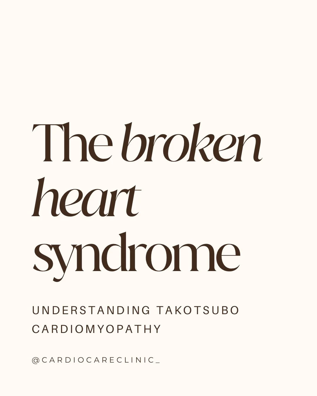 Takotsubo cardiomyopathy &mdash; often called &ldquo;broken heart syndrome&rdquo; &mdash; is a real, recognised medical condition, not just a turn of phrase.

It&rsquo;s triggered by intense emotional or physical stress. Grief, loss, a frightening su