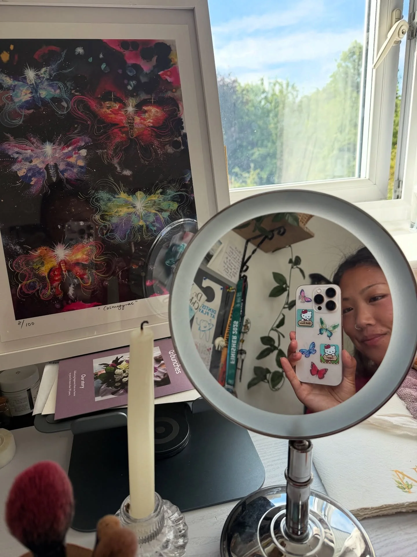 🦋Metamorphosis 
Today has been a DAY. But I love how my self care practices can bring me back to my true nature, which is just to be at peace and full of love and light and darkness and everything in between 🎨🕯️🫀☕️♾️

#selfcare #medicinewoman #ar