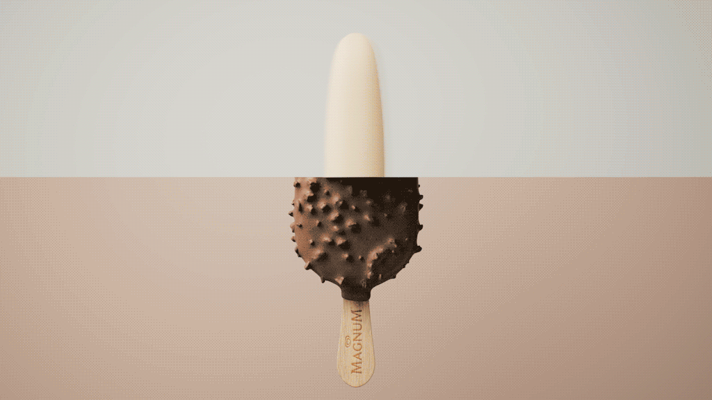 A Melting Ice Cream Bar with a Chocolate Coated Bottom and a Vanilla Top