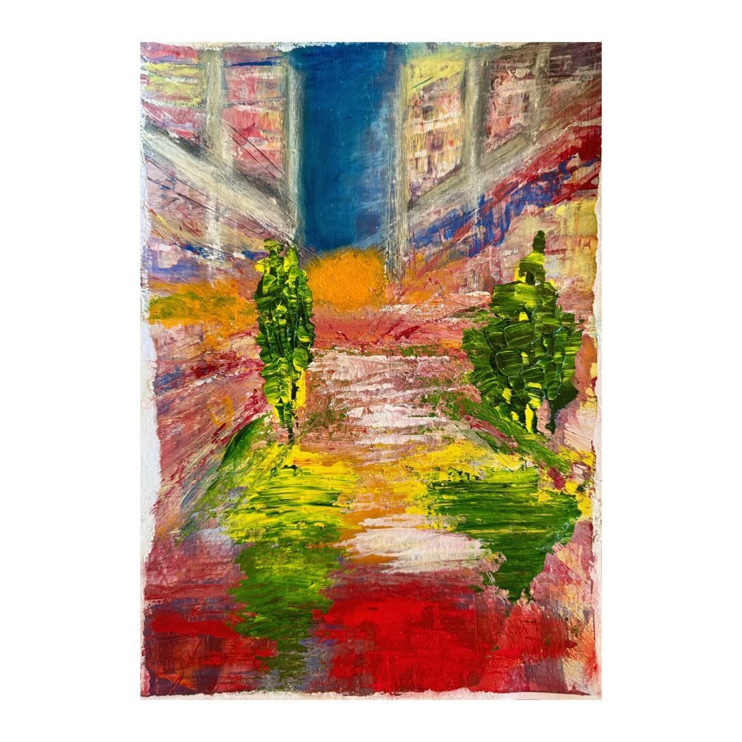 City Sunset (21x30cm) Mixed Media Acryl und Pastellkreide auf Papier #lovetopaint #abstraktekunst #feelingsincolors #hobbymalerei