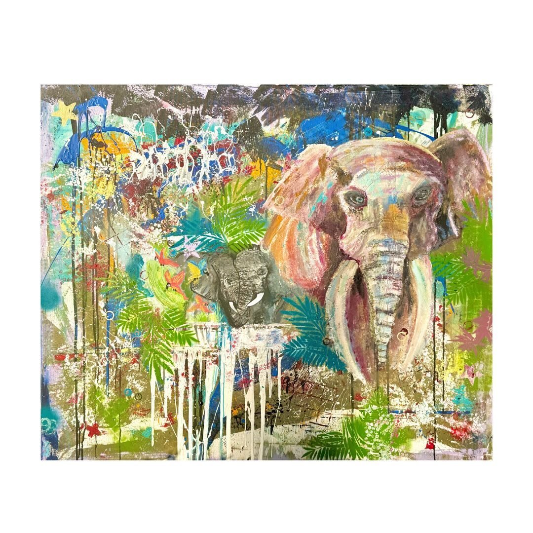 Save with you (100x120 cm), Acryl auf Leinwand #lovetopaint #abstractart #hobbymalerei #loveelephants #elefanten #acrylmalerei