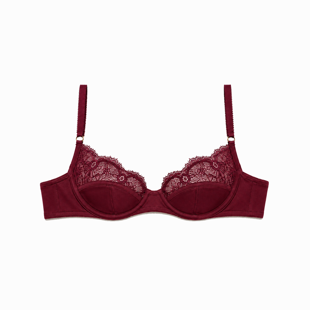 Half Cup Bra In Burgundy