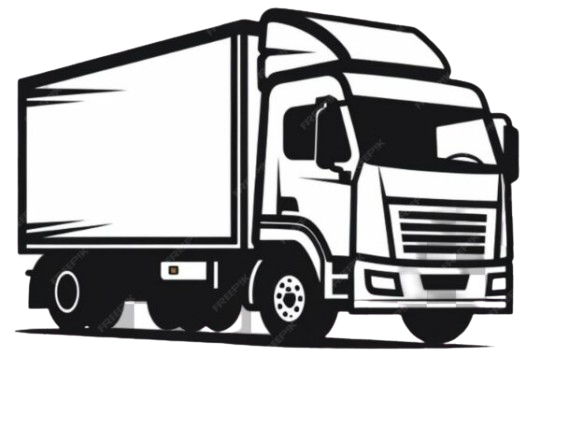 Illustration of a large delivery truck, black and white outline style.