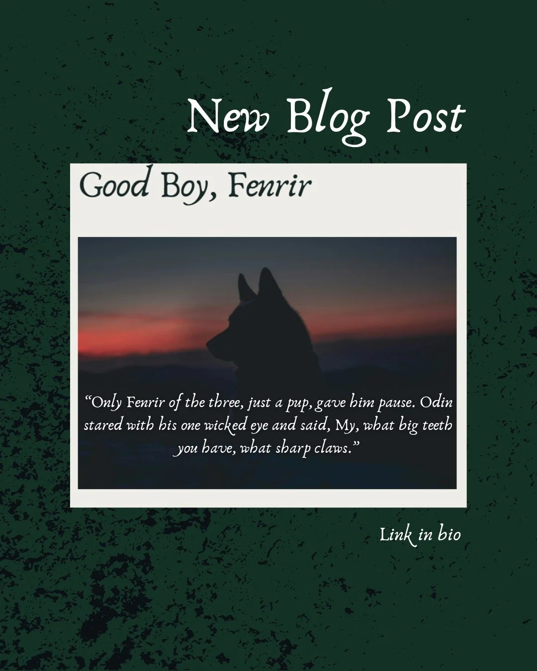 Wolves might have no kings, but they sometimes have best mates.

This is something a bit different! A sort prose poem about Fenrir the wolf. Check out the website link in my bio to find the blog.

Let me know what you reckon!

#authorsofig #shortstor