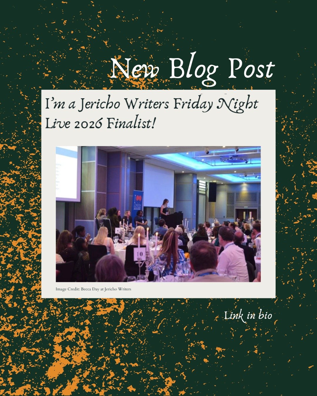 ABSOLUTELY BUZZING 🎉

I'm ecstatic to have been named a finalist in this year's @jerichowriters Friday Night Live competition!

I've also been blown-away by the support and congrats from friends, family, writing partners ... I wouldn't have gotten t
