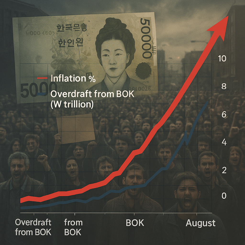 정부의 한국은행 ‘마이너스 통장’ 사용, 150조 원(미화 1,040억 달러)에 근접 – 재정 압박의 사상 최대 적신호