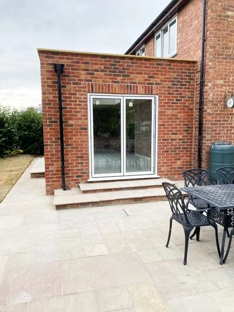 Exterior photo of bright brick extension with bifold doors in Carlton, East Yorkshire from BHY Contracts.