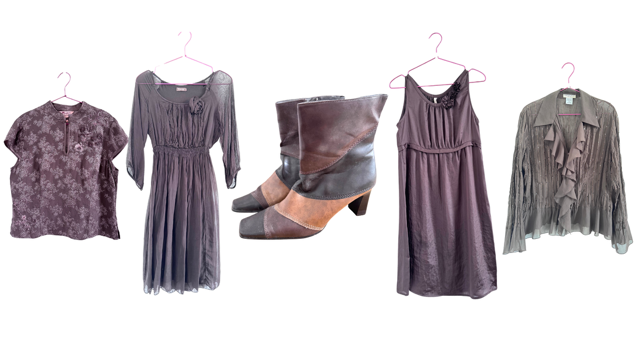 different Y2K clothing items with neutral colours