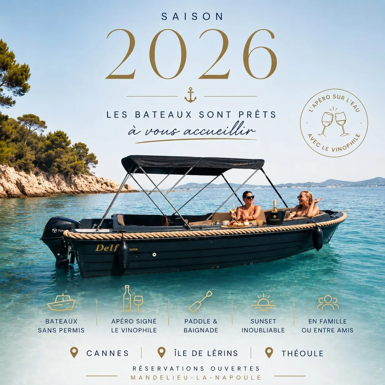 ☀️ SAISON 2026 ☀️
Les bateaux sont pr&ecirc;ts &agrave; vous accueillir pour une nouvelle saison entre eaux turquoise, criques paradisiaques et ap&eacute;ros d&rsquo;exception. 🍷⚓️

Au d&eacute;part de Mandelieu-La-Napoule, partez explorer :
📍 Cann
