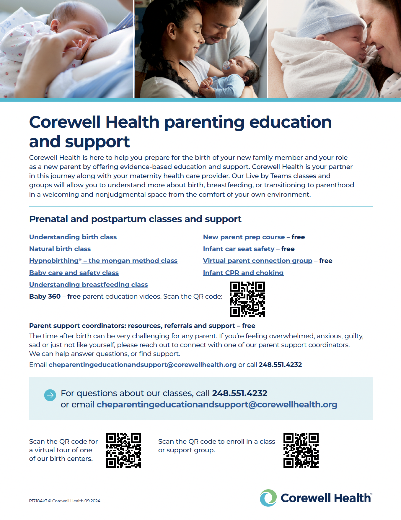 A document from Corewell Health for parenting education and support