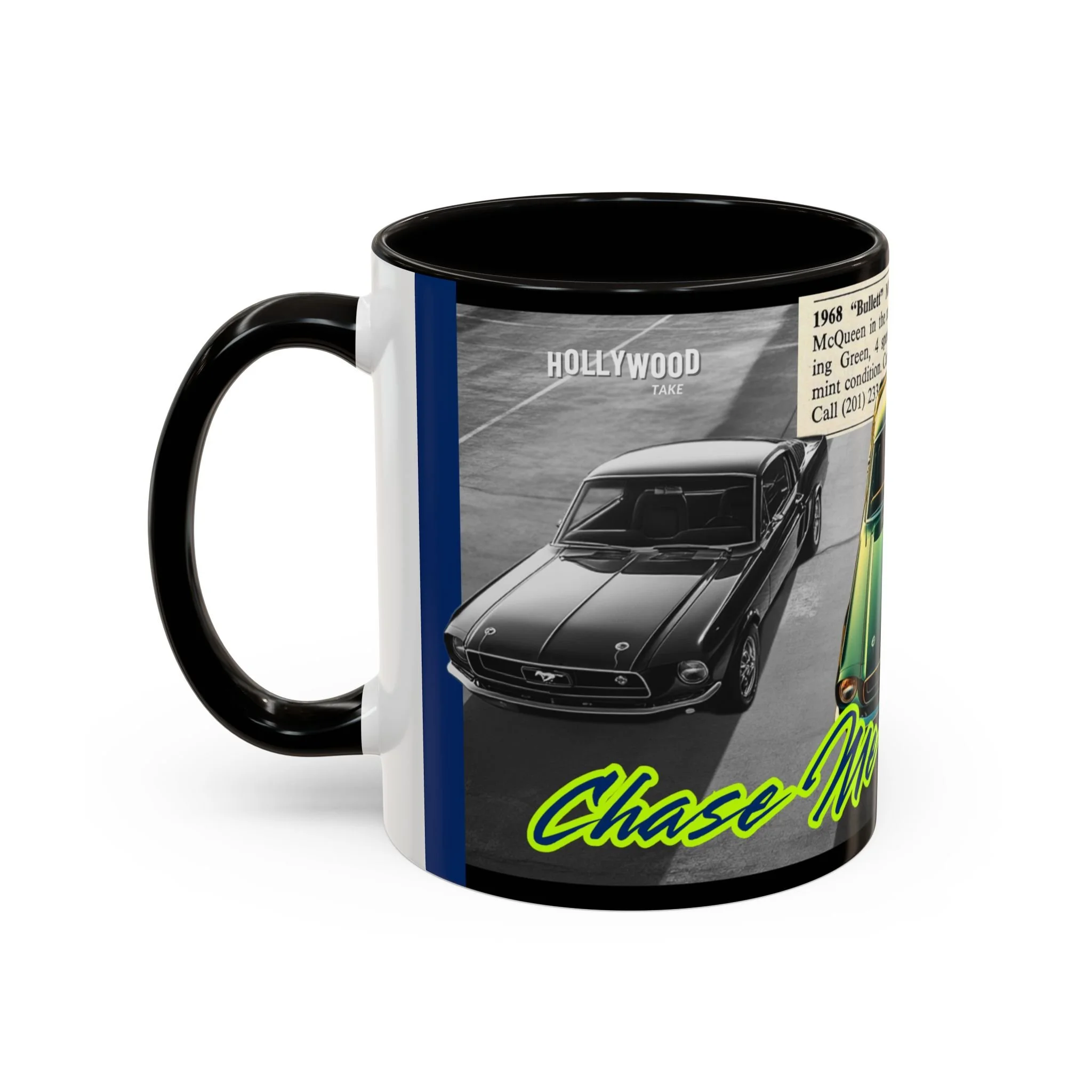 Mustang 1968 mug with Steve McQueen’s legacy – Black Handle – made for cinephiles & gearheads