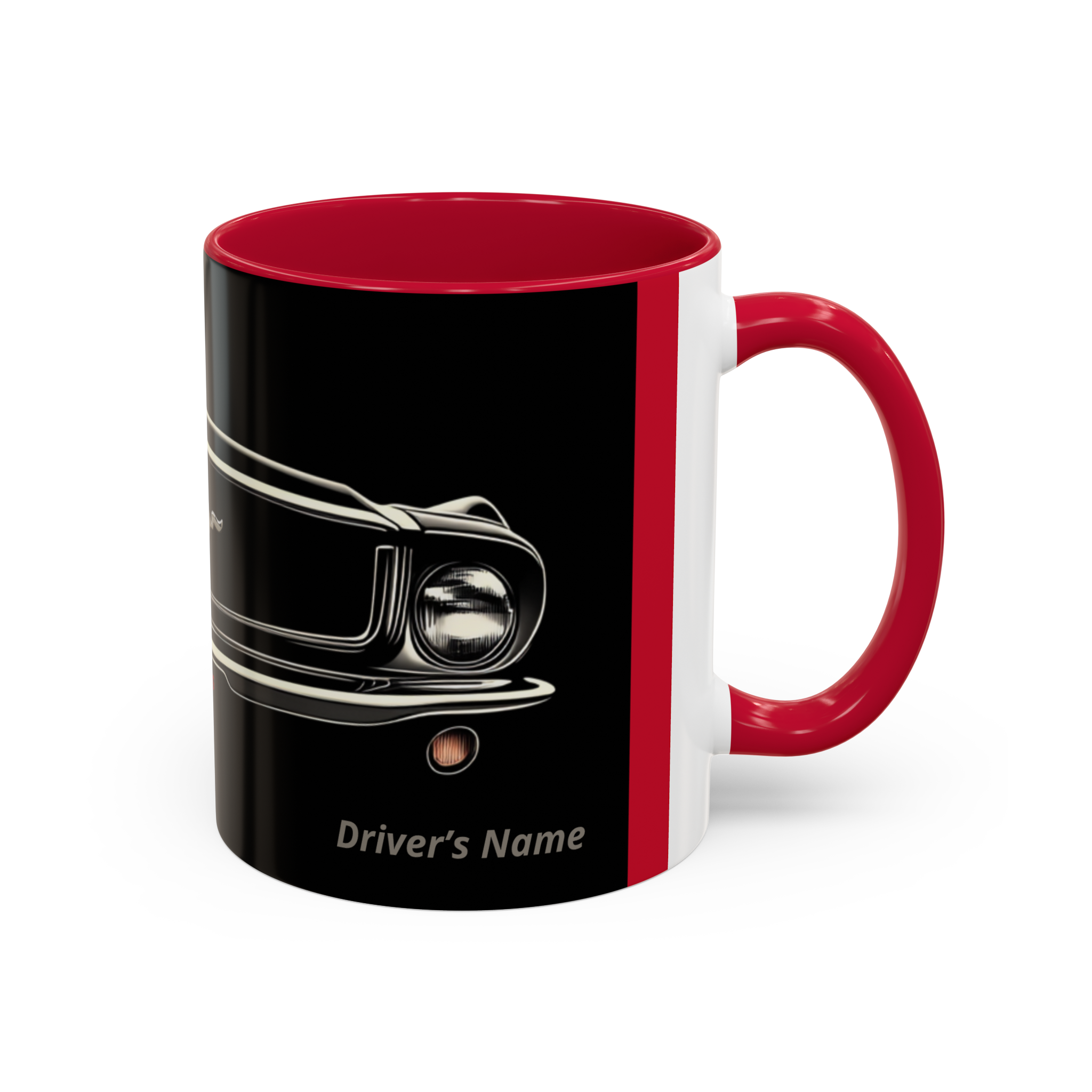 Add your name to MUgSTANG Drive mug, Genesis 1967 Mustang, ideal personalized gearhead gift with red flair.