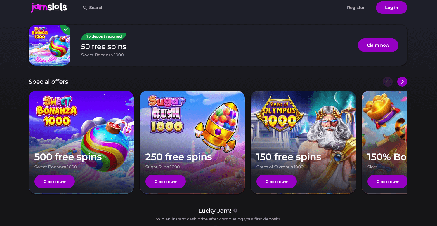 Jamslots Casino Homepage welcome bonus