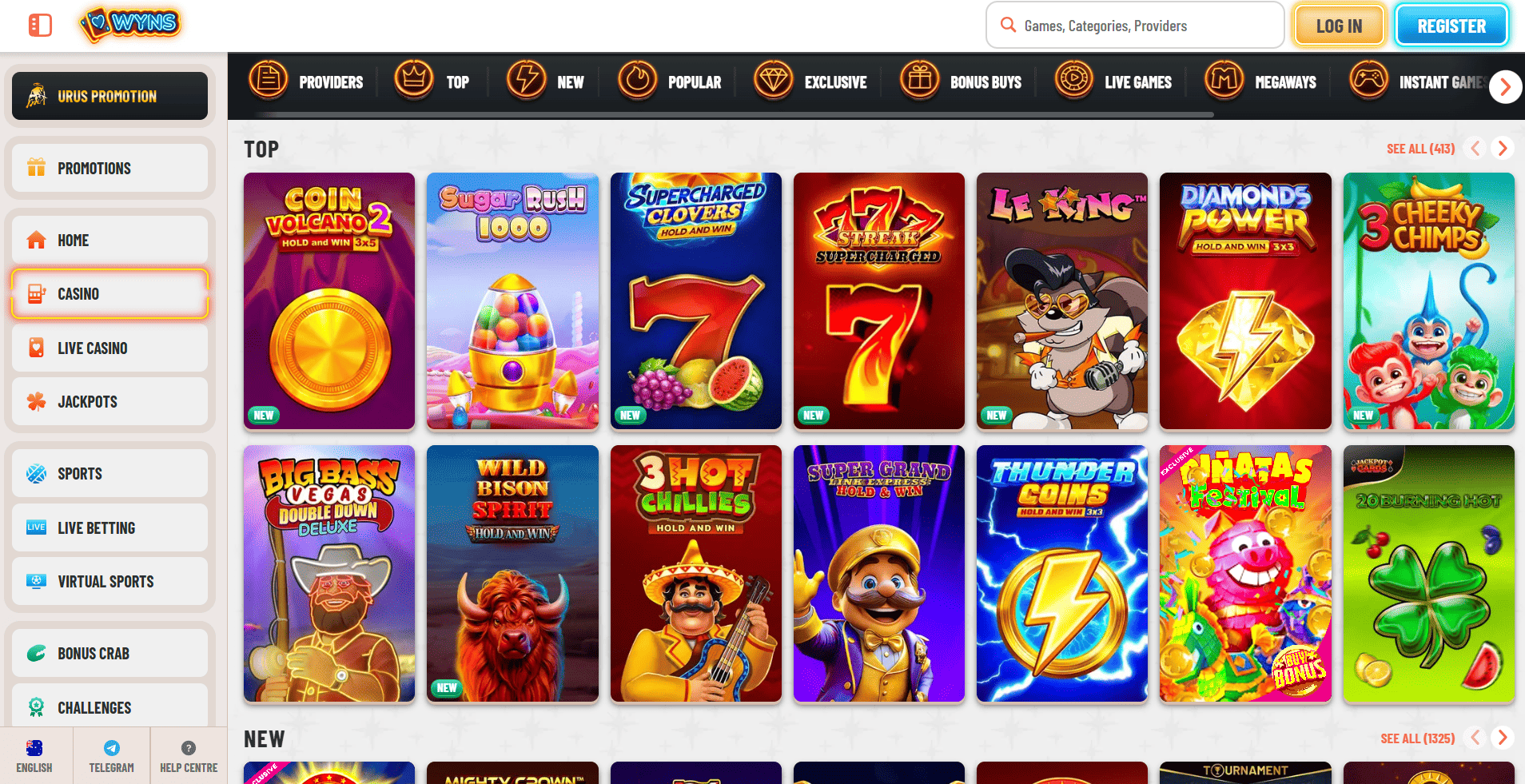 Wyns Casino Homepage welcome bonus