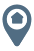Map location icon with a circular design and a person figure inside
