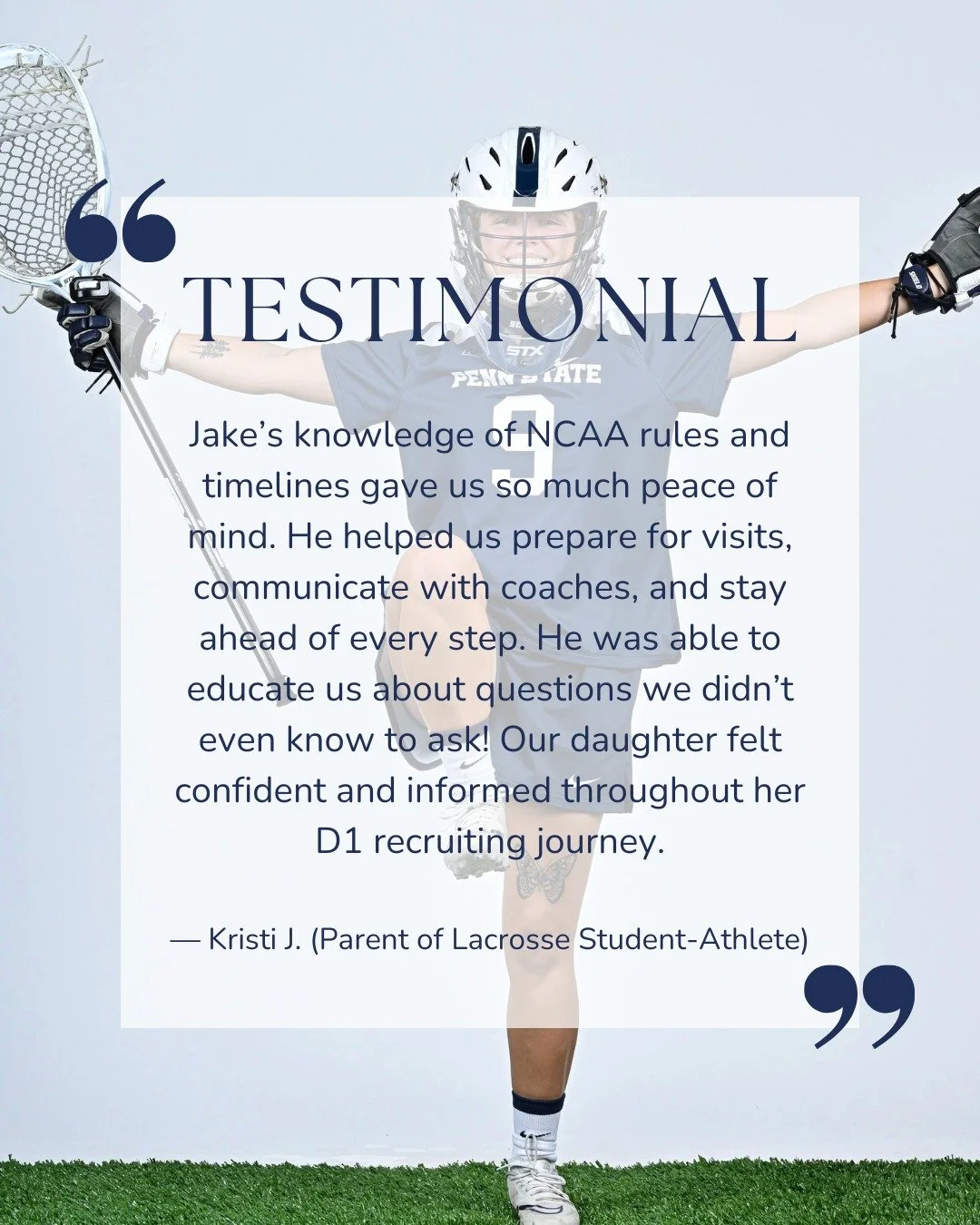 β¨ Testimonial Spotlight β¨
“Jake’s knowledge of NCAA rules and timelines gave us so much peace of mind. He helped us prepare for visits, communicate with coaches, and stay ahead of every step. He was able to educate us about questions we d