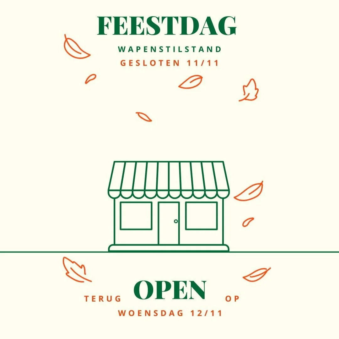 🍂 Feestdag-alert! 🍂
Vandaag, dinsdag 11 november nemen we een dagje vrij voor Wapenstilstand &ndash; de winkel blijft gesloten.
Geen zorgen, op woensdag 12 november zijn we er weer helemaal open en blij 🌿

Geniet van het &eacute;xtra lange weekend