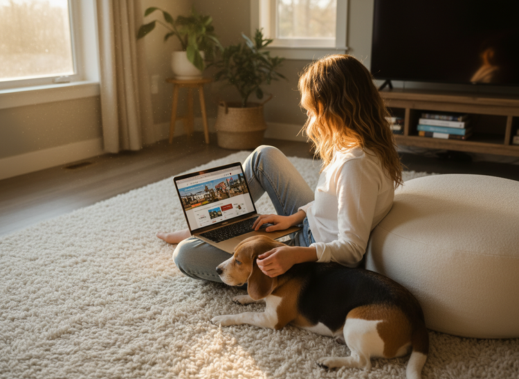 Pet owner browsing for local pet services online