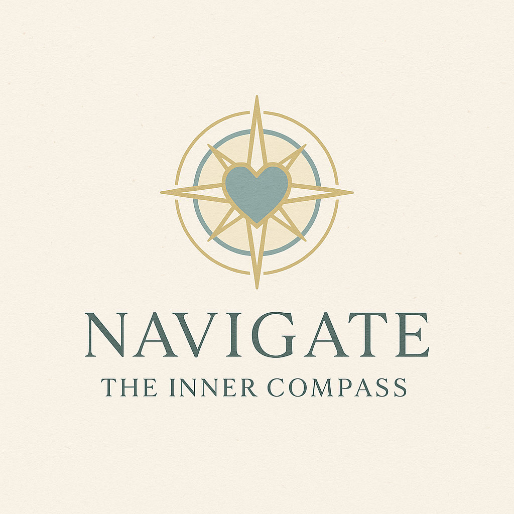 A graphic with a compass rose and heart design, with the text "Navigate the Inner Compass" below.