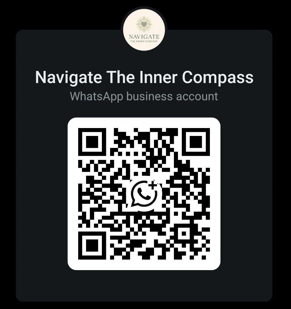 QR code for Navigate The Inner Compass WhatsApp business account with logo at the top and instructions below.