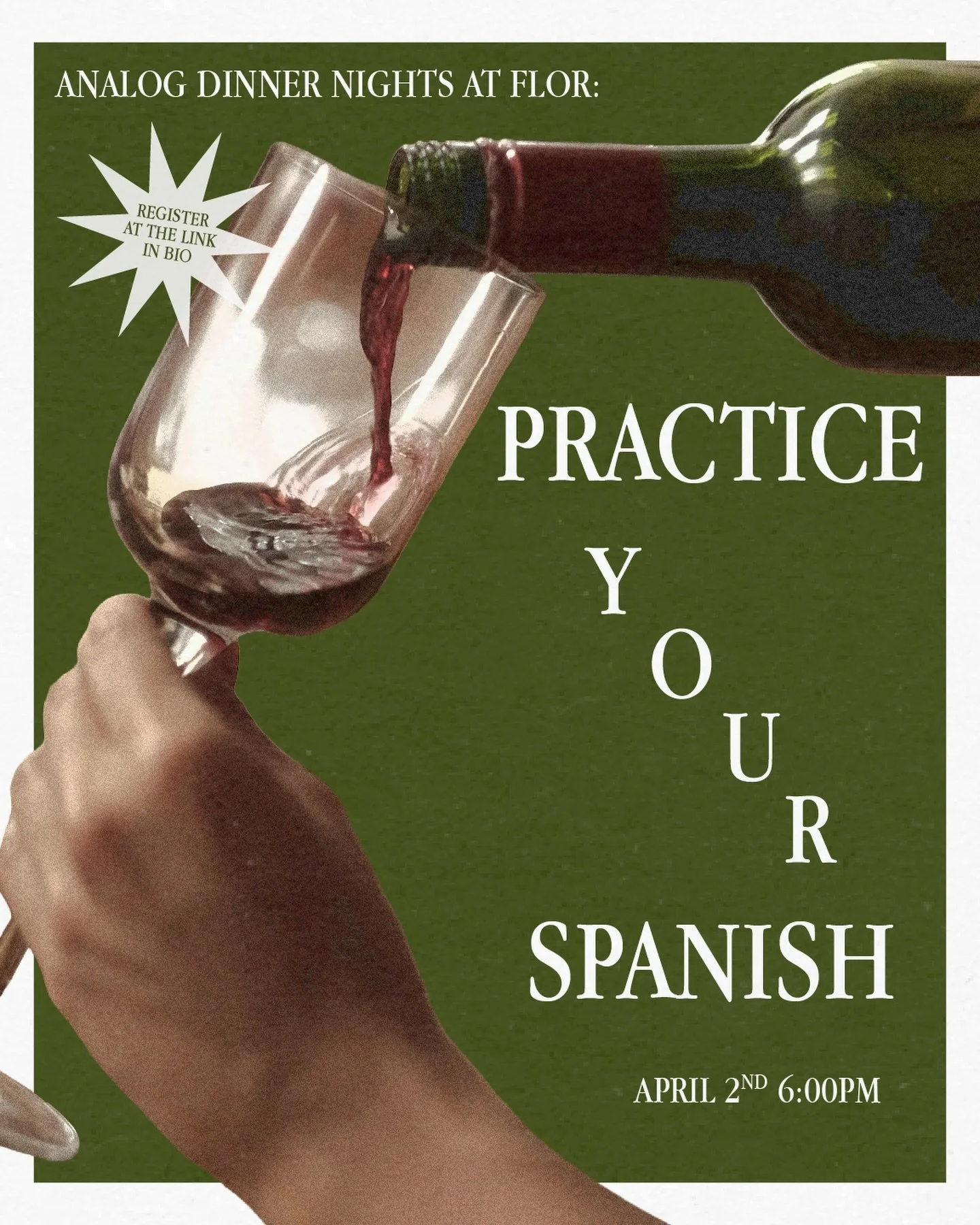 Un poco de vino y practiquemos nuestro espa&ntilde;ol 🍷
The best way to practice Spanish, some wine, new friends and no stress!! ALL levels are welcome 

🔗book using the link in the bio!