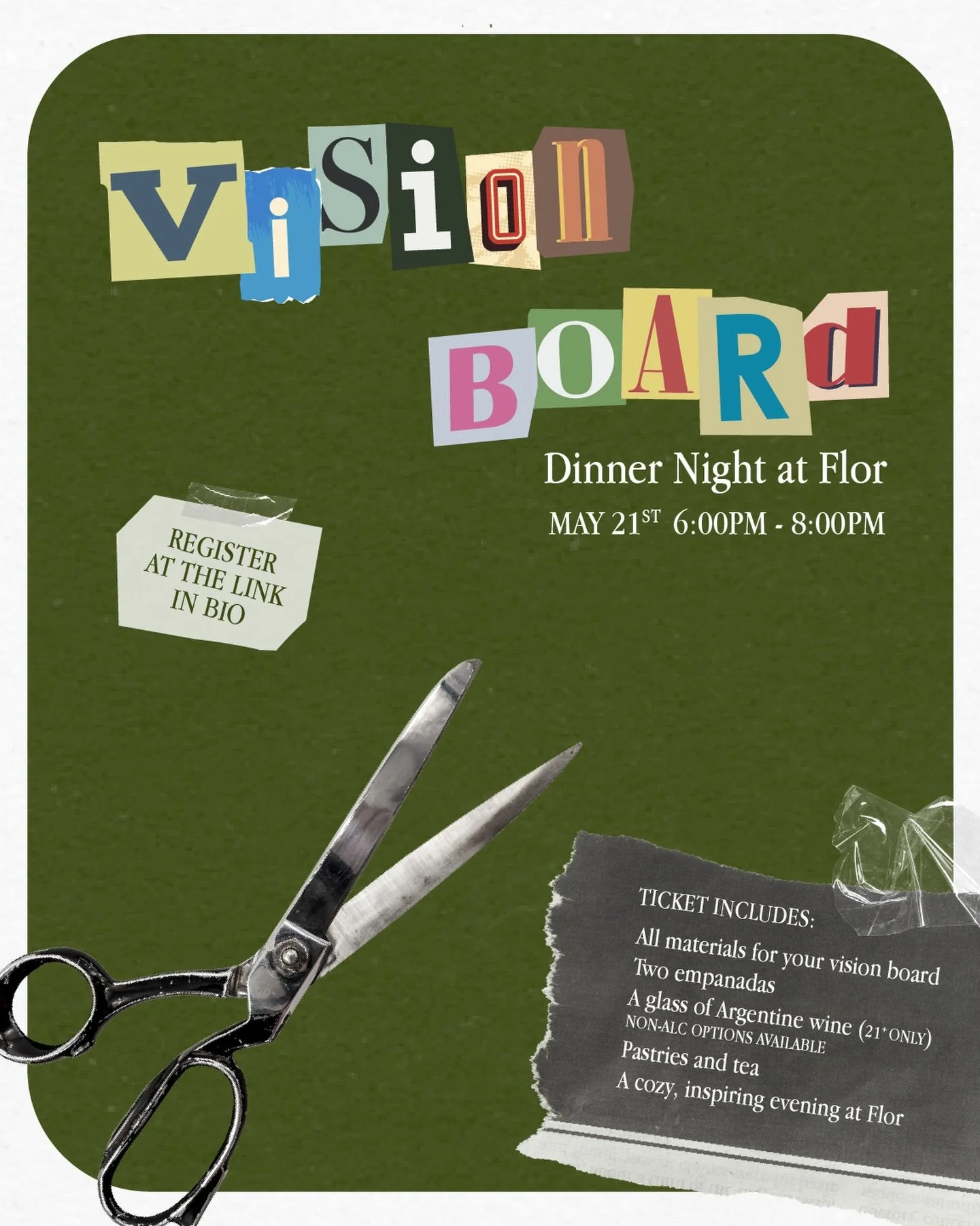 YOU ASKED - WE ANSWERED 
Our vision boarding night is back! 🌱Join us next Thursday for a phone free evening at Flor 
Whether you&rsquo;re mapping out a new chapter, clarifying goals, or simply carving out time to reflect and make something with your