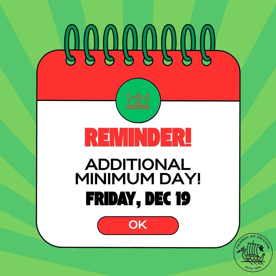 Friendly reminder that tomorrow, Friday, December 19th is a minimum day! Please arrange for pickup of your student at 12:15pm.❄️