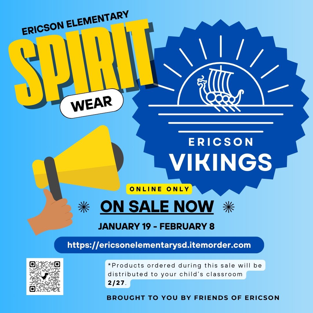 Buy your Ericson hoodies, sweatshirts, pj pants, sweatpants, and more!
Online only, this is our FINAL sale of the year.
Orders will be delivered to your child&rsquo;s backpack on Friday, February 27.
https://ericsonelementarysd.itemorder.com/shop/hom