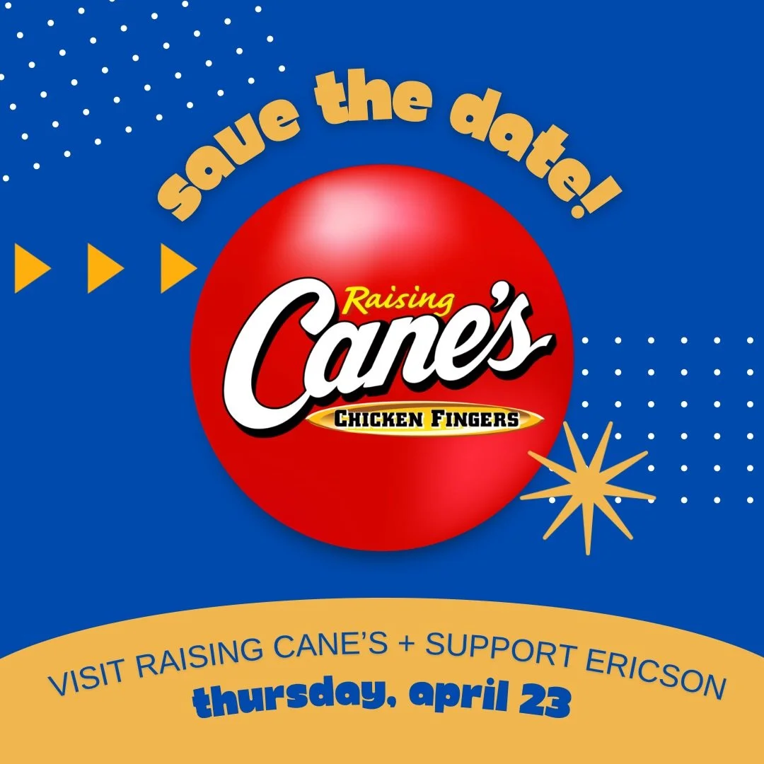 SAVE THE DATE for this month&rsquo;s Spirit Night fundraiser! 

Thursday, April 23rd, go to Raising Cane&rsquo;s between 12:30-8:30pm and support our school. 15% of proceeds will go directly to Ericson! 

🍟🐔🍗