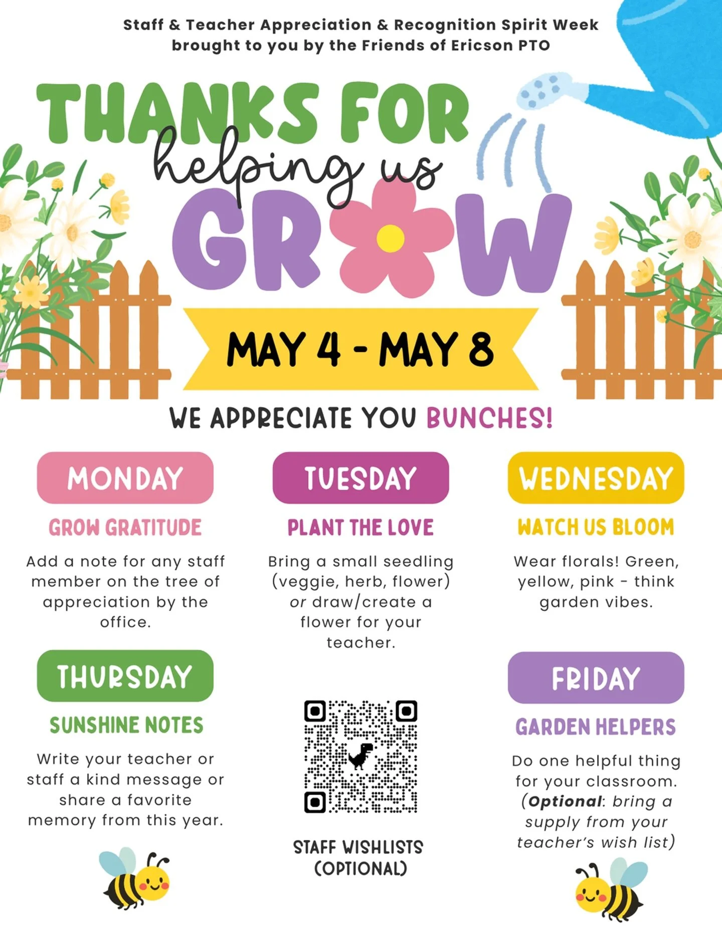 ⭐️ Staff &amp; Teacher Appreciation &amp; Recognition (STAR) Week is coming next week, May 4-8!! ⭐️

We have an exciting week of activities lined up for our Ericson staff (fridge fills, tacos, breakfast, goody bags, and more!).

If you&rsquo;d like t
