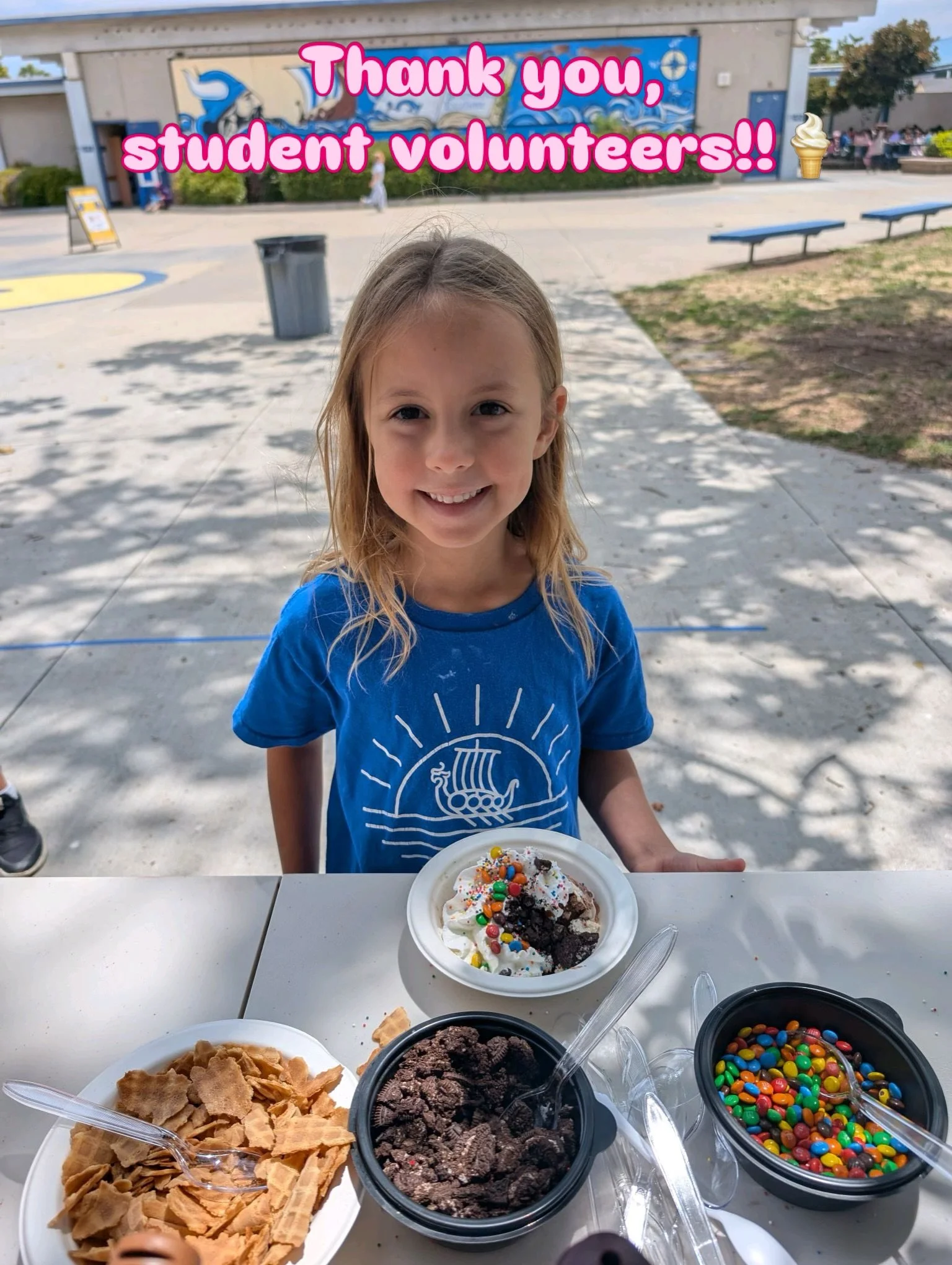 On Friday, we celebrated our student volunteers with ICE CREAM!!

These students - including those from Ally Action, Viking Squad, Viking News, Campus Cleanup Crew, Student Council and Garden Club amongst others - got to enjoy a sweet midday treat.


