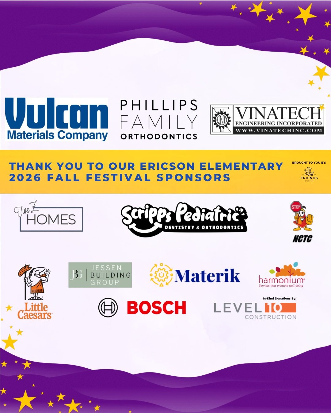 We want to thank our 2026 Business and Community Sponsors - THANK YOU for being part of this year&rsquo;s Ericson Fall Festival. Our sponsors showed up for our students by providing monetary donations, in-kind donations and even their time and 💪🏽.
