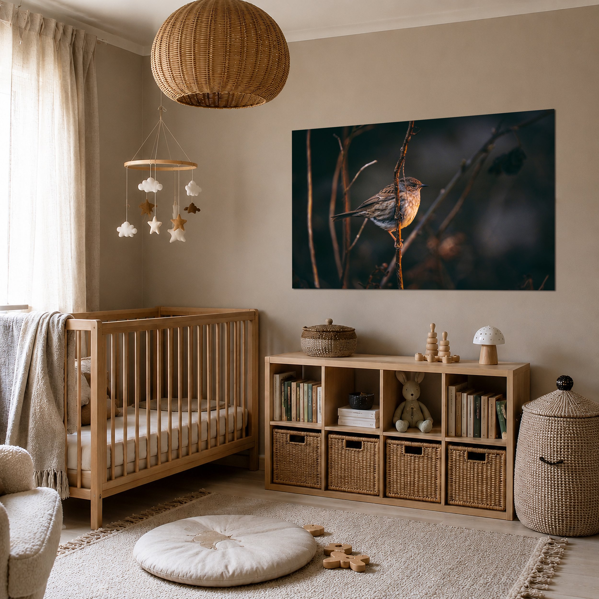 Room View - Dunnock In Golden Light Premium Wall Art Print.jpg