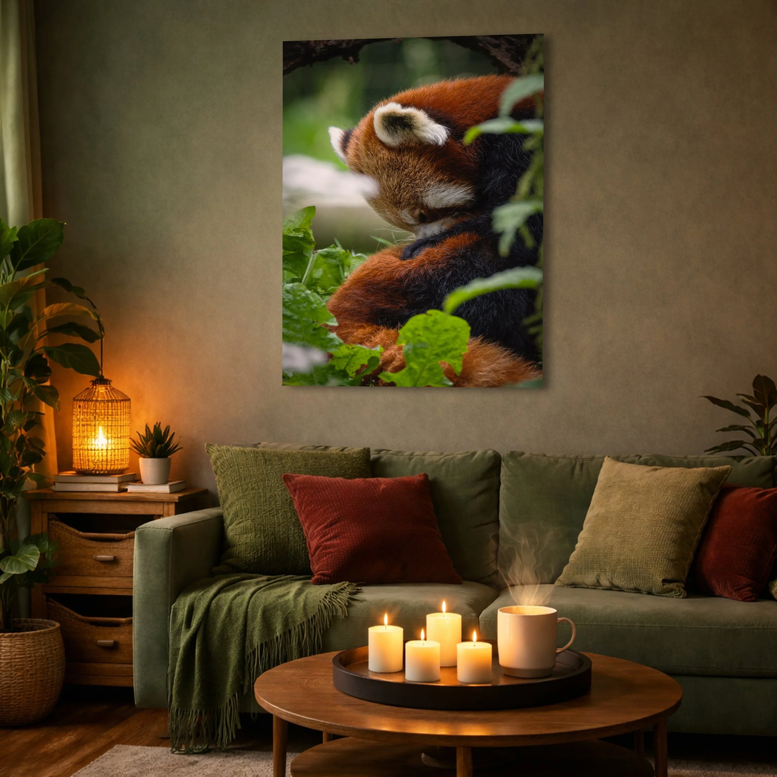 Room View - Sleeping Red Panda In Gentle Stillness Premium Wall Art Print.jpg
