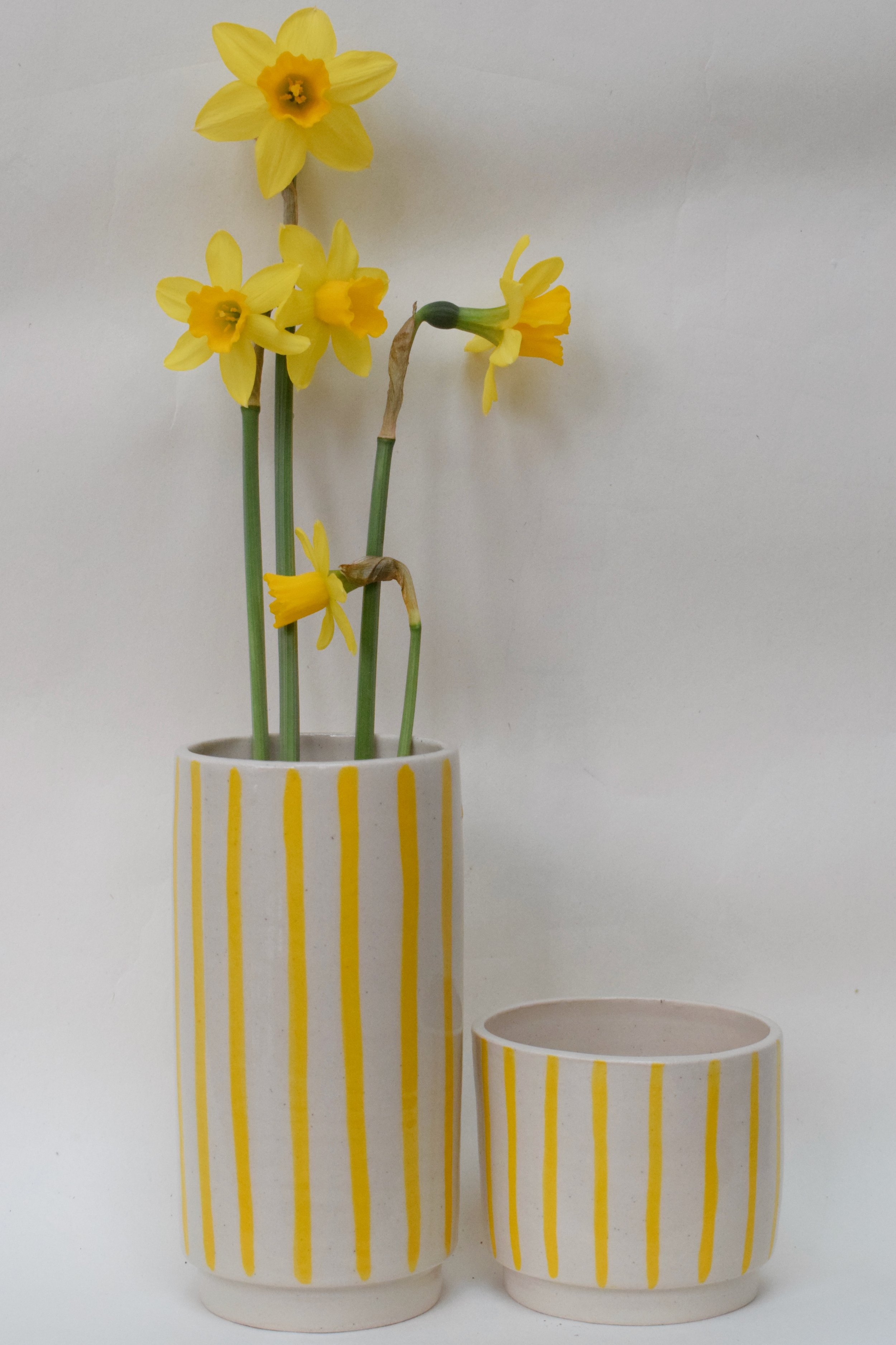 J Lucas Pottery_yellow stripe vase and mini plant pot.jpeg