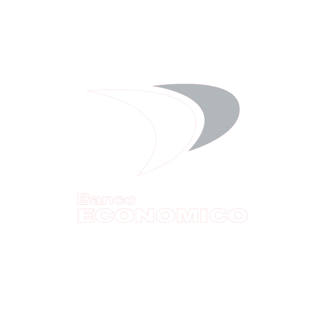 Logotipo de un banco llamado 'Banco Económico' con un diseño abstracto en tonos negros, grises y blancos.