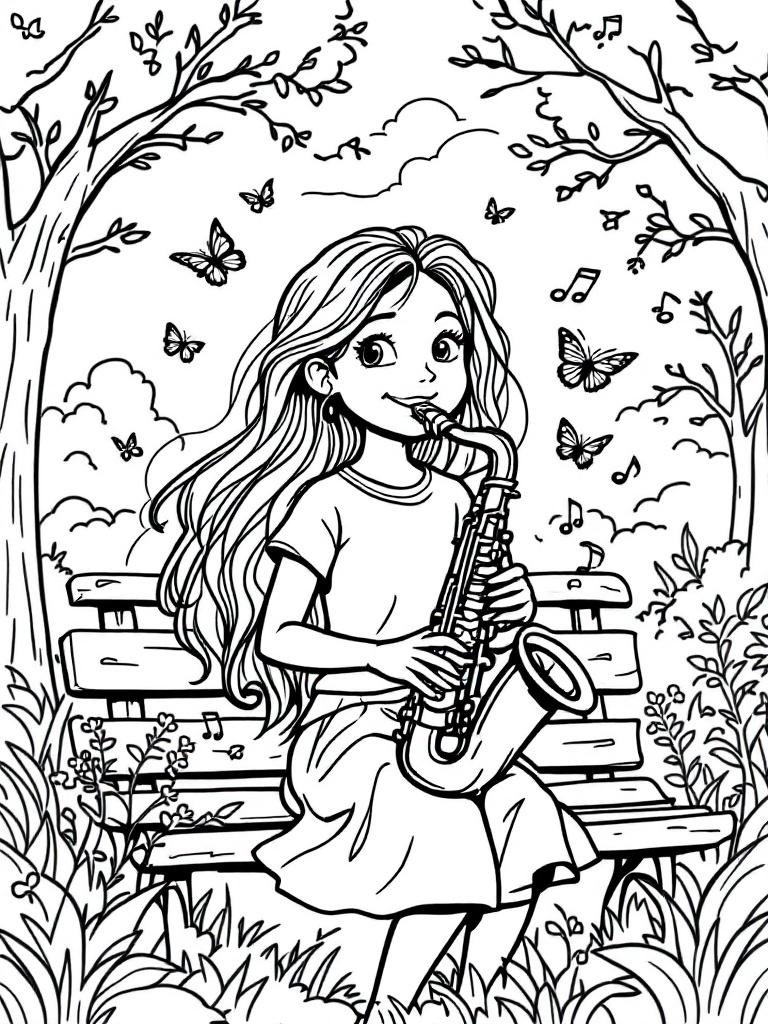 Girl playing sax in the park