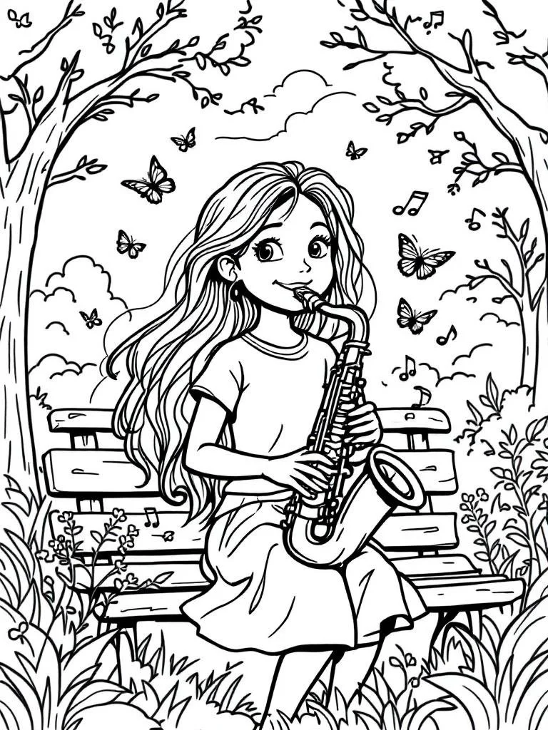 Girl playing sax in the park