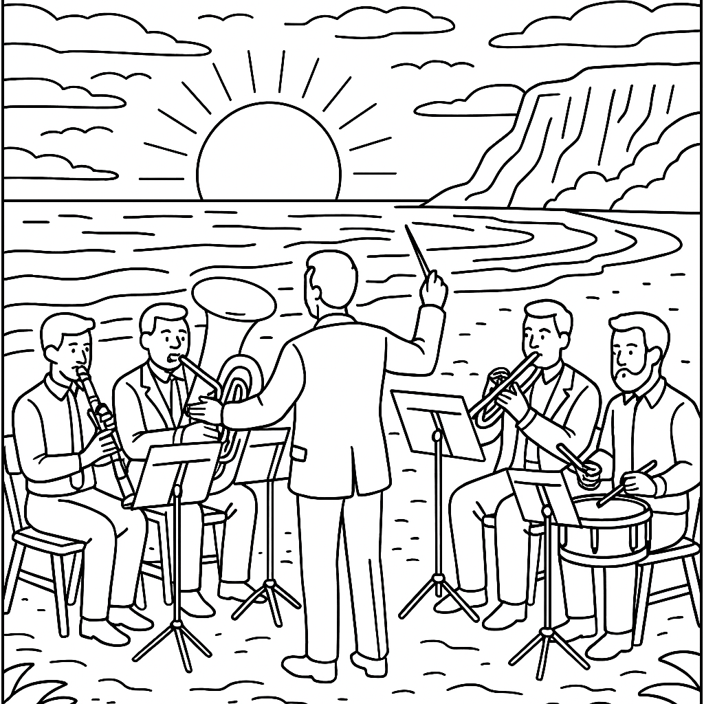 Symphonic band performing on the beach