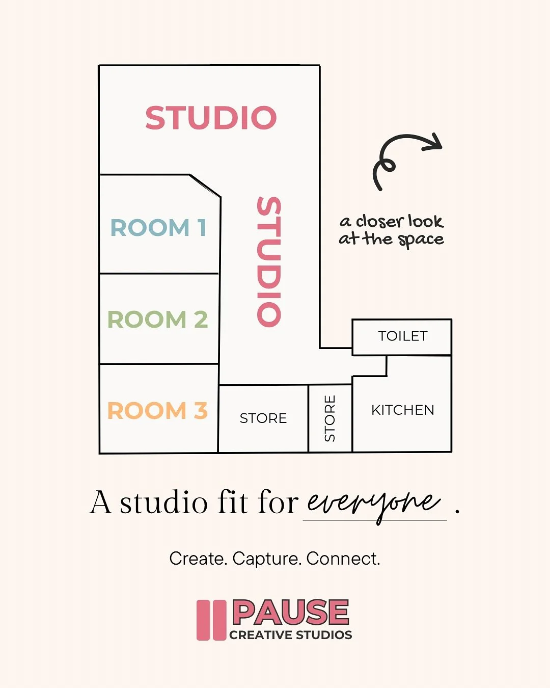 ✨ A studio fit for everyone ✨ 

Pause Creative Studios isn&rsquo;t just one space&hellip; it&rsquo;s a whole creative hub 💡

The studio may not look the largest from the outside but once you step in you will see just how much space we have!! 

📸 Se