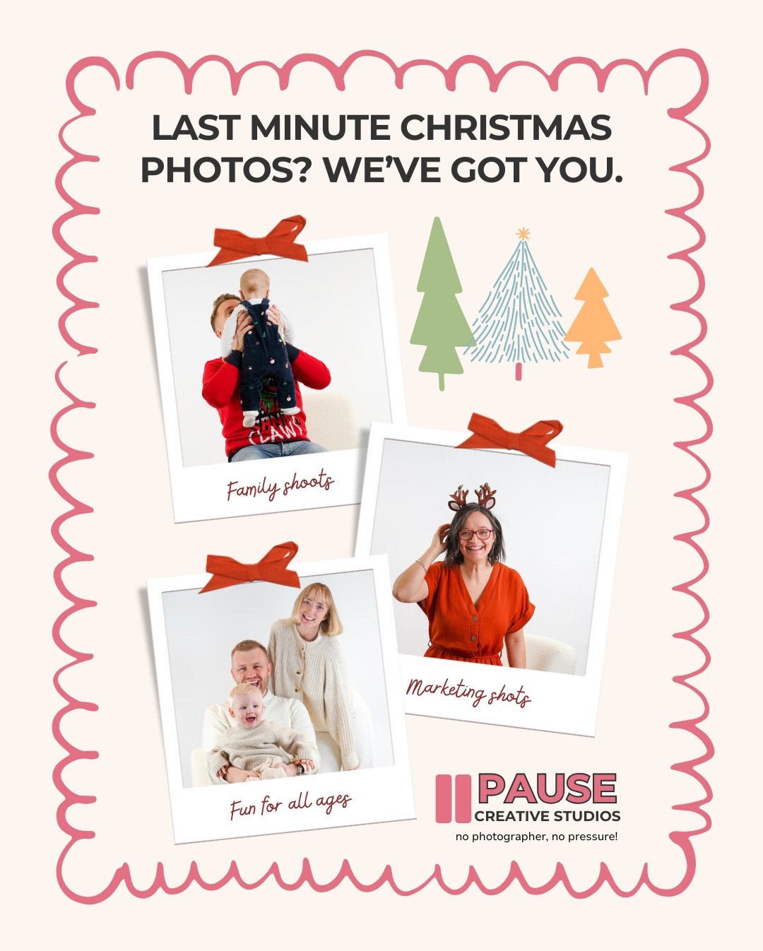 Fancy some Christmas photos? 📸🎄

Worried you have left it too late? Not to worry!

We still have some December availability for your self-portrait photoshoots ✨

With your bookings you get a fully private studio space - no photographer or pressure 