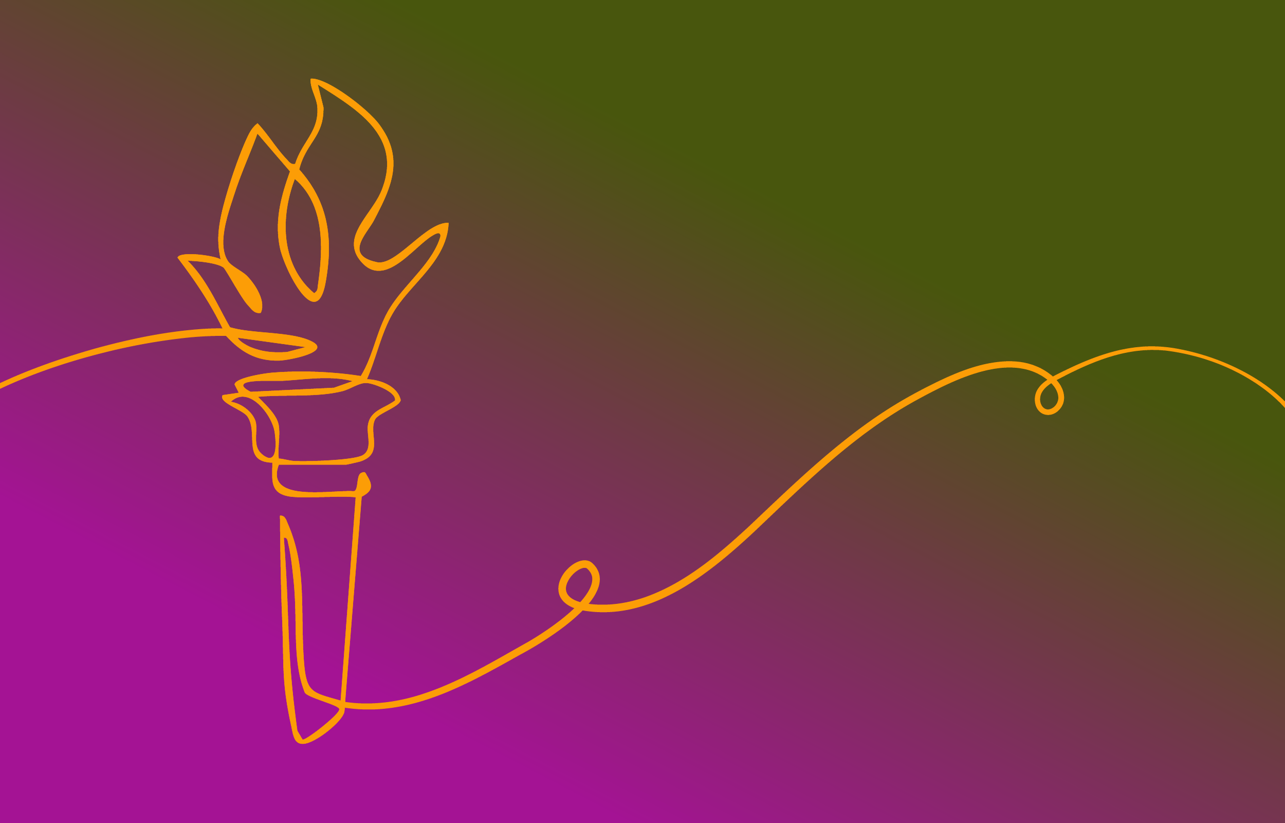 Line drawing of a torch with a flame on a multicolored gradient background.