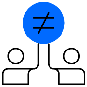 Blue circle with a black equals sign crossed out.