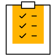 Yellow clipboard with a checklist containing five checkmarks.