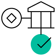 Icon representing a network with four connected nodes on a dark background.