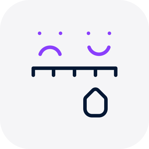 A cartoon face with a sad expression on the left and a happy expression on the right, both with dotted eyes and simple mouths, with a tongue sticking out below.