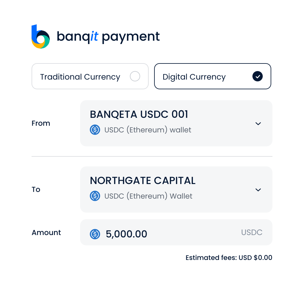 Screenshot of a Bitcoin transaction on a digital payment platform, showing transfer of 0.25 BTC from a Bitcoin investment wallet to a Bitcoin primary wallet with options to select between traditional and digital currency.