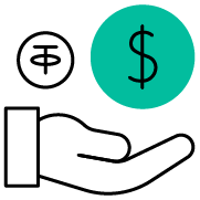 Outline of a hand with a dollar sign above it.